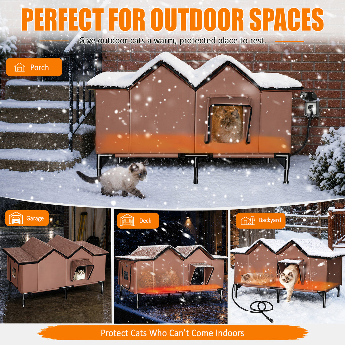 Heated Cat House for Outside - Extra Large, 1~4 Cats (version 2.0)