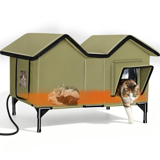 Heated Cat House for Outside - Large, 1~3 Cats (Version 2.0)