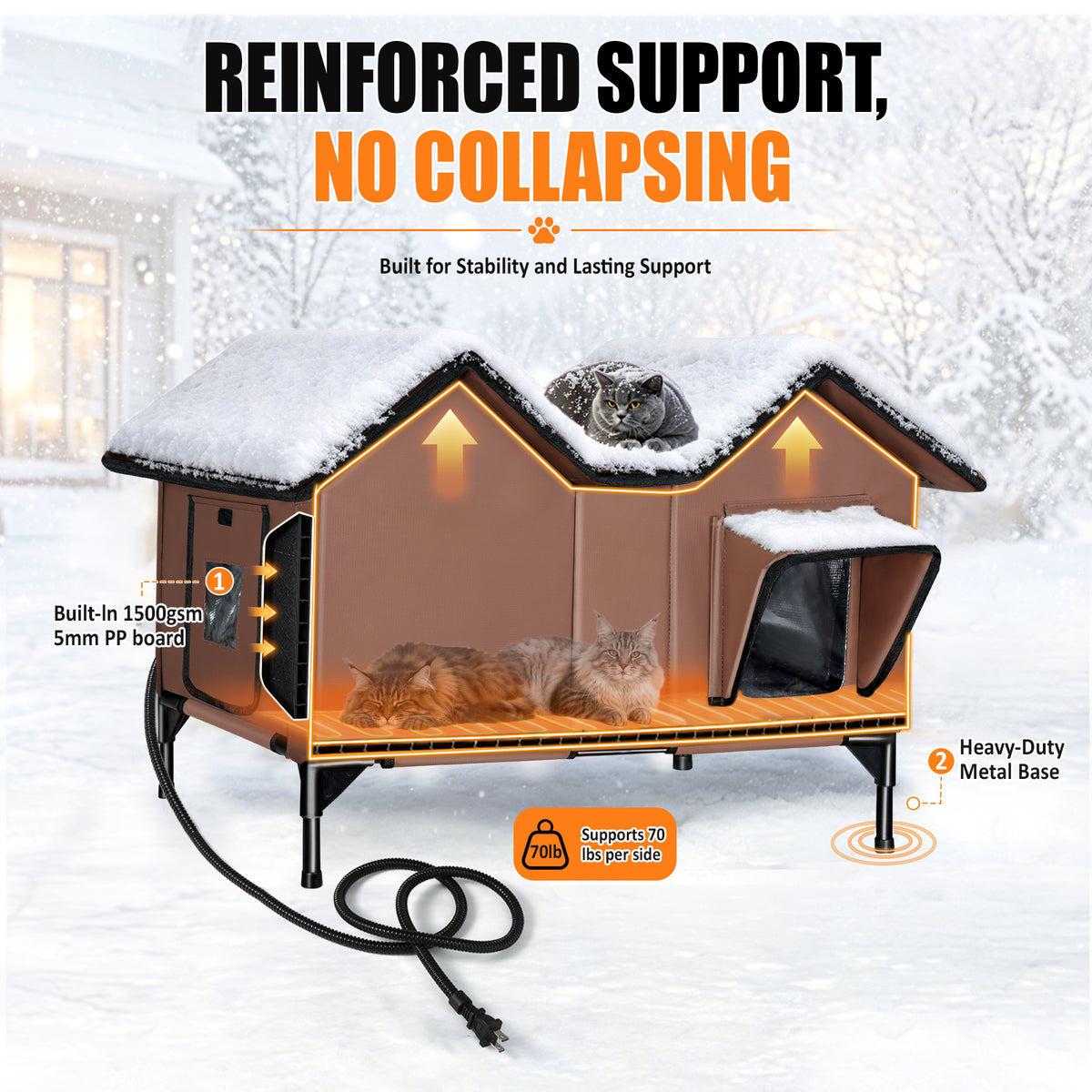 Heated Cat House for Outside - Large, 1~3 Cats (Version 2.0)