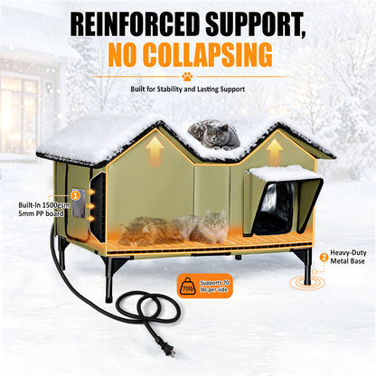 Heated Cat House for Outside - Large, 1~3 Cats (Version 2.0)