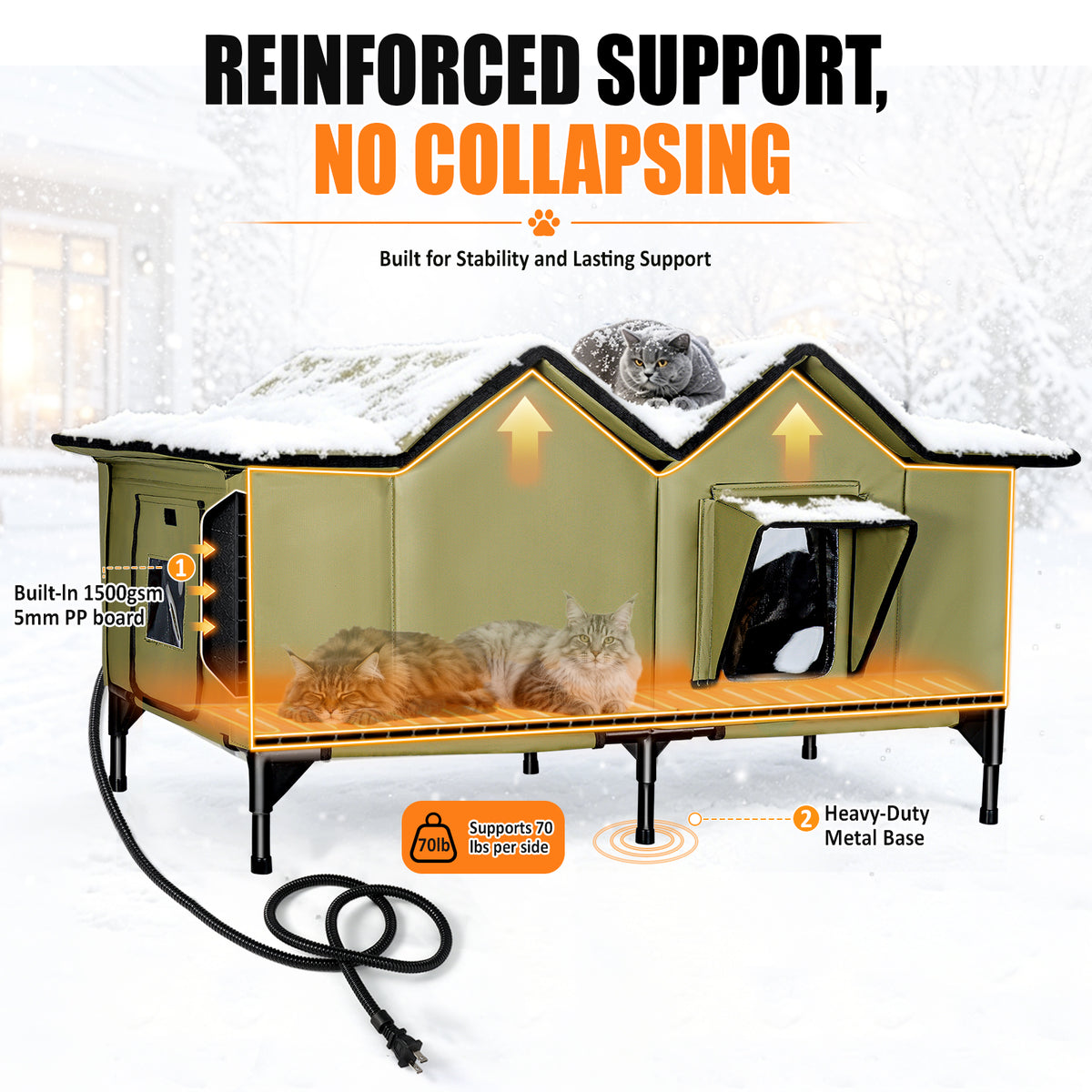 Heated Cat House for Outside - Extra Large, 1~4 Cats (version 2.0)
