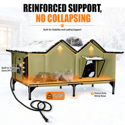 Heated Cat House for Outside - Extra Large, 1~4 Cats (version 2.0)