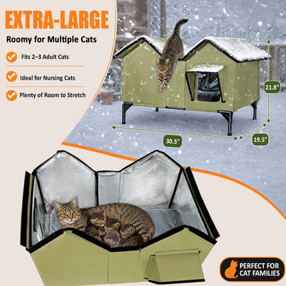 Heated Cat House for Outside - Large, 1~3 Cats (Version 2.0)