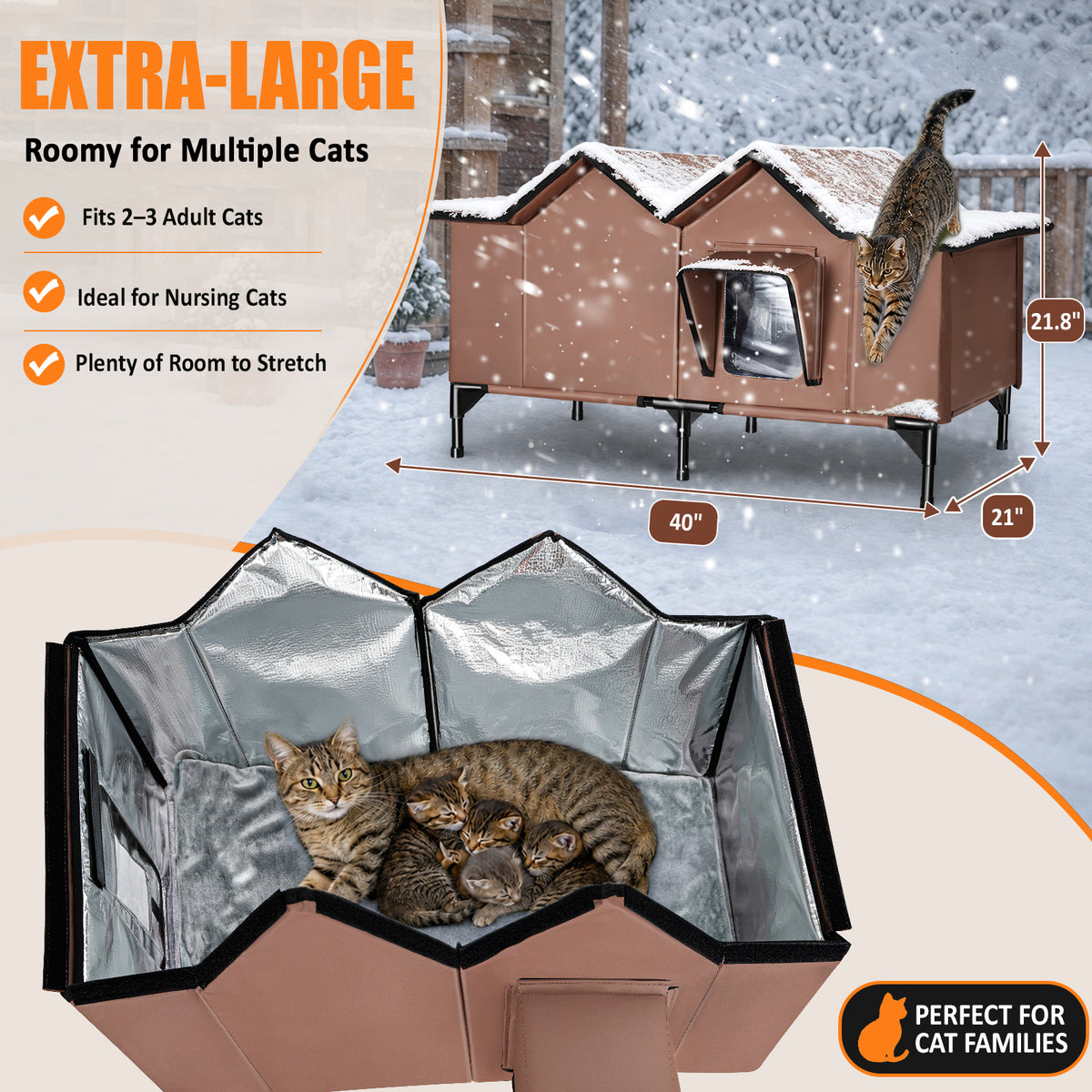 Heated Cat House for Outside - Extra Large, 1~4 Cats (version 2.0)