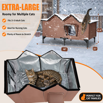 Heated Cat House for Outside - Extra Large, 1~4 Cats (version 2.0)