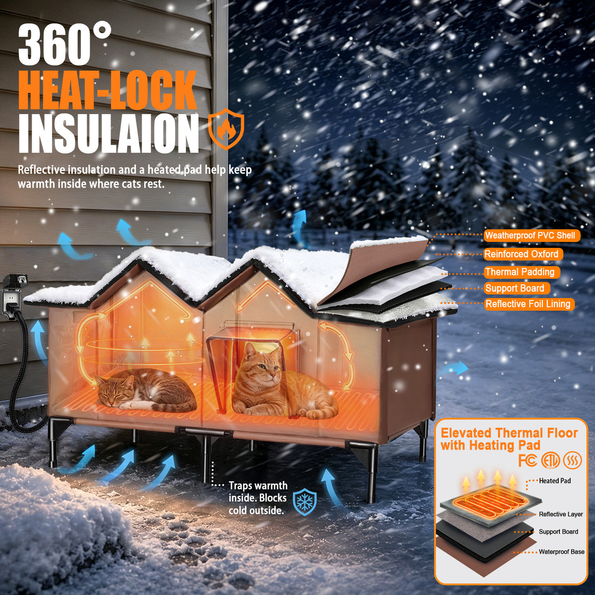 Heated Cat House for Outside - Extra Large, 1~4 Cats (version 2.0)