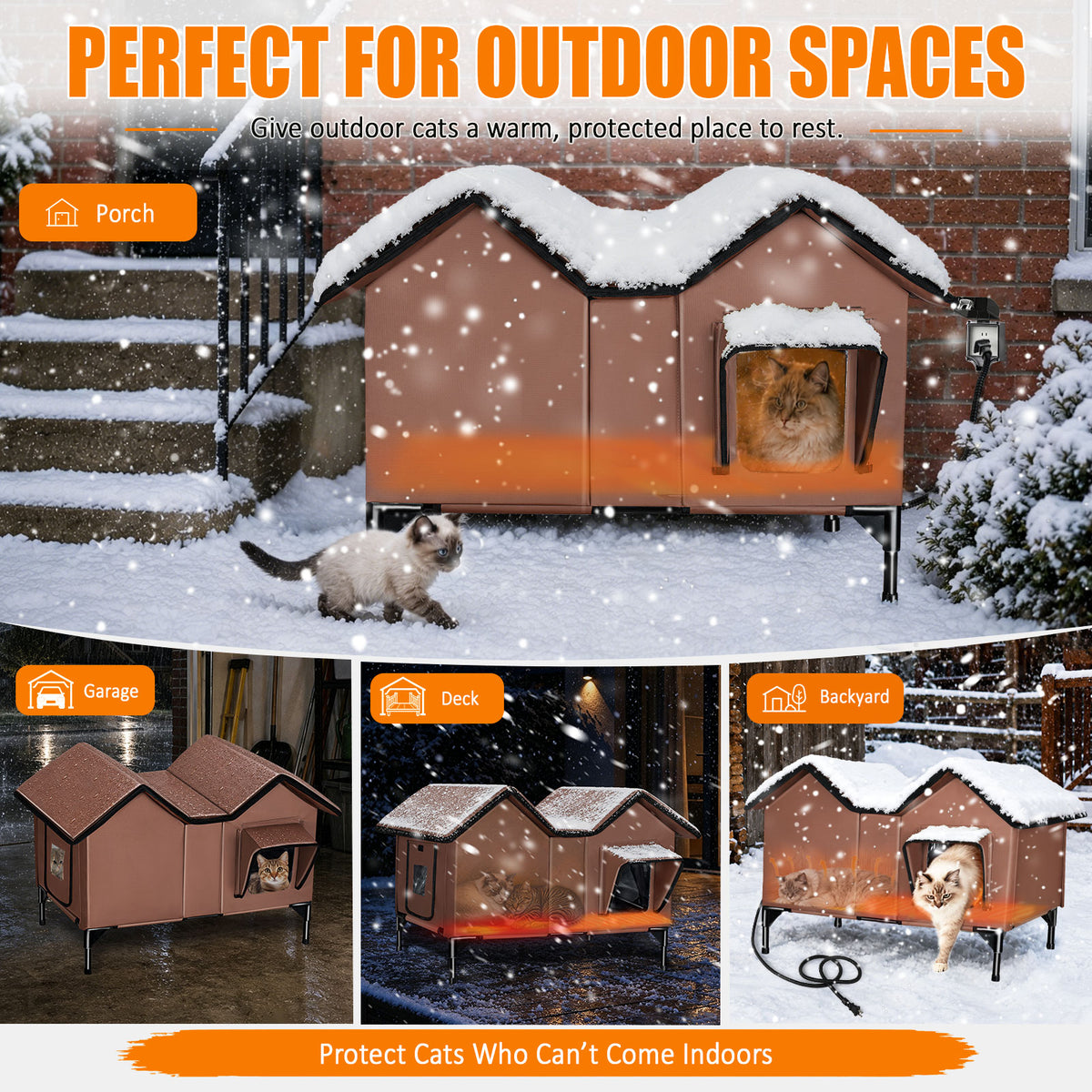 Heated Cat House for Outside - Large, 1~3 Cats (Version 2.0)