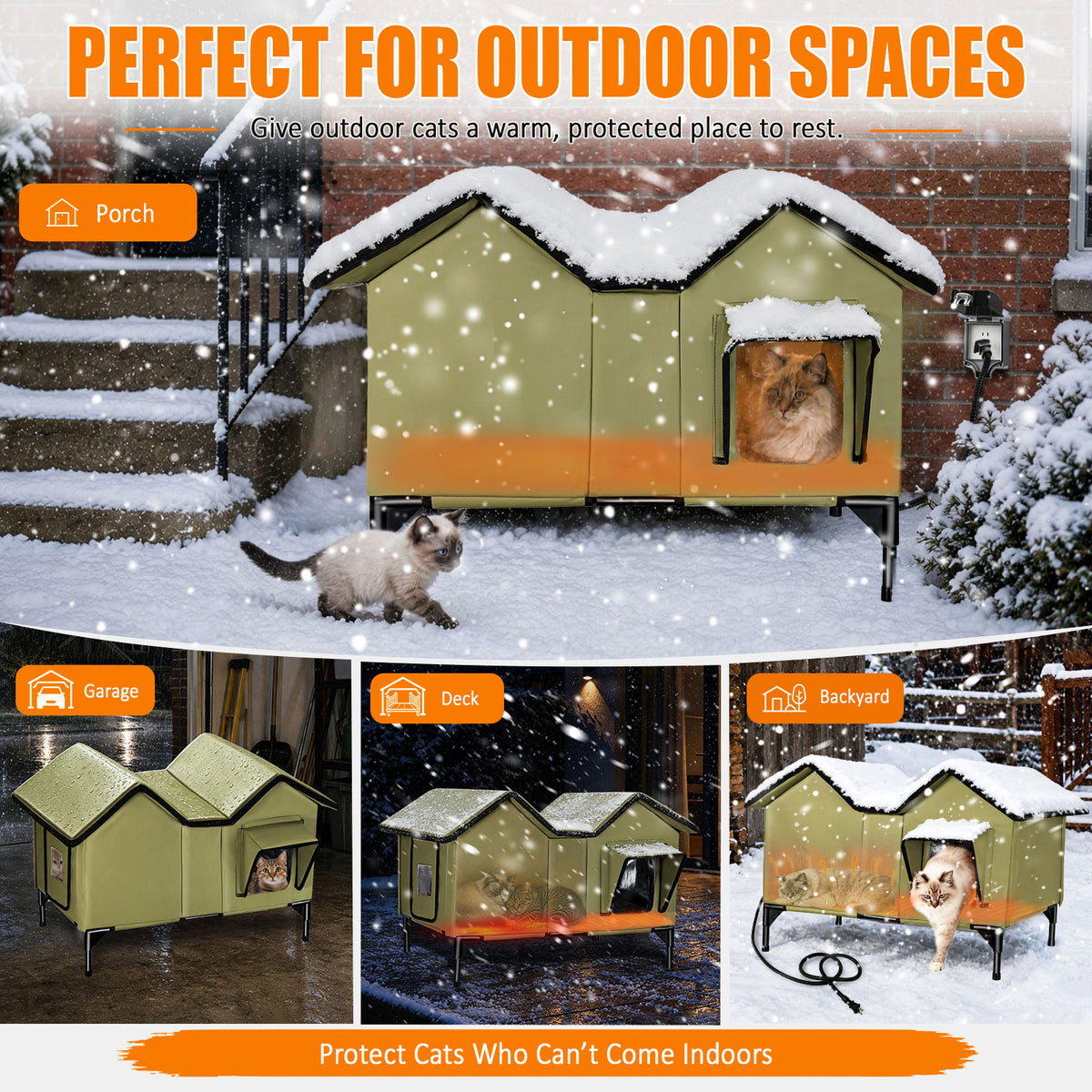Heated Cat House for Outside - Large, 1~3 Cats (Version 2.0)
